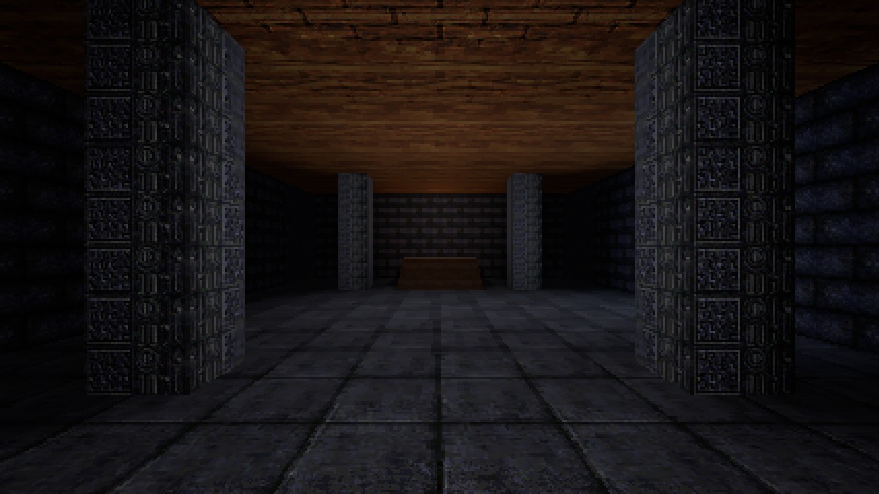 The test room from the top of the stairs, walked up in first person.