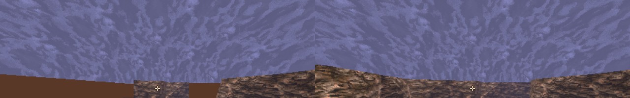 Left: box sampling, with flat brown where a wall should be. Right: sampled by surfaces, wall back.